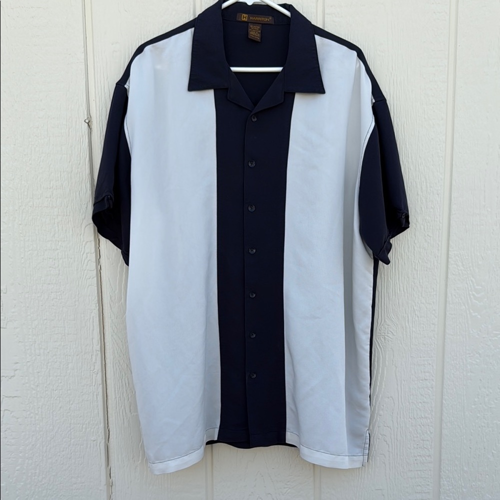 Harriton Men’s Size 2XL Bowling Shirt Two Tone Black & White Casual Button Up